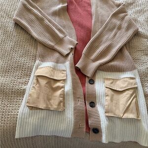 Promesa Knit Cardigan in Mauve and Tan
